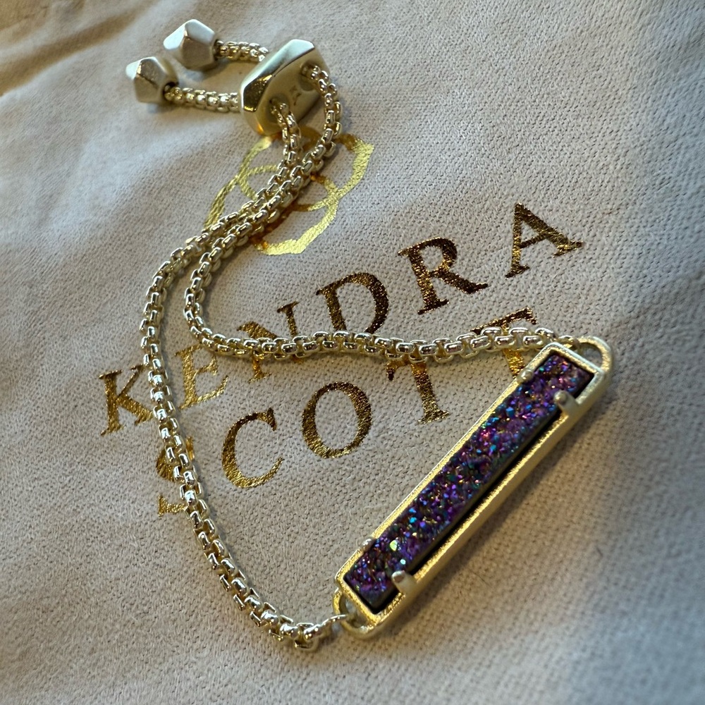 KENDRA SCOTT Stan Bar Bracelet in Gold/Multi Drusy w/ Jewelry Pouch - Picture 2 of 5